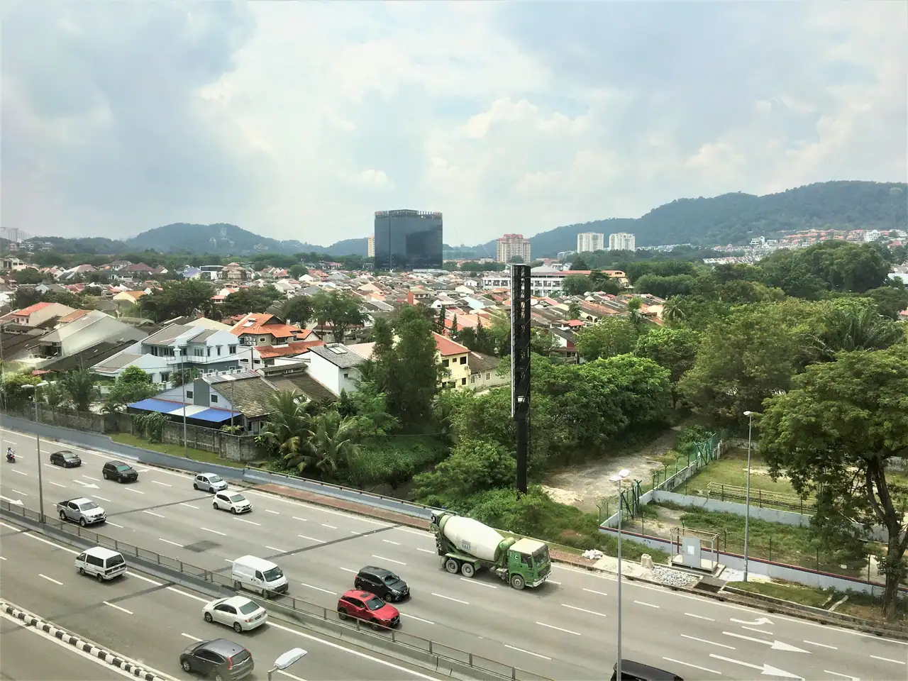 Terrace houses in the Jalan Burhanuddin Helmi area with the Damansara-Puchong Expressway at the bottom left
