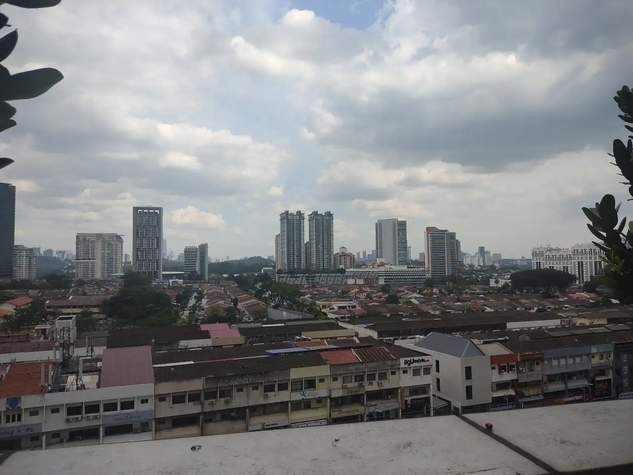 Long rows of shophouses and terrace houses in TTDI and SS20 seen from the roof deck of The Starling