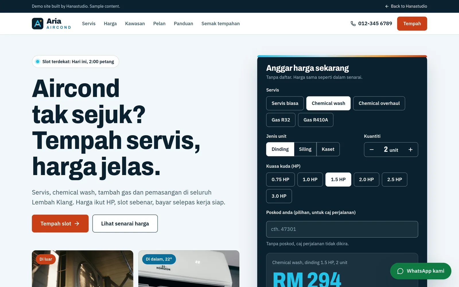 Aria Aircond: website home page